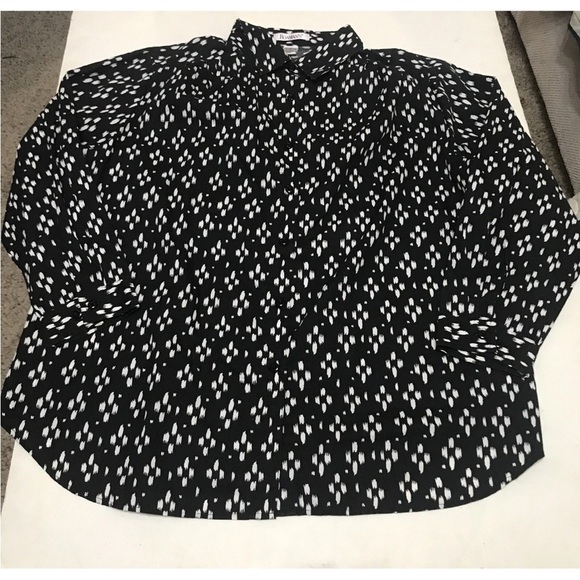 Roman’s Blouse Size 1X Black White Long Sleeves button down with collar - Picture 2 of 10
